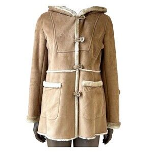 Jones New York Shearling Jacket Womens L Hooded Toggle Button Vintage Penny Lane